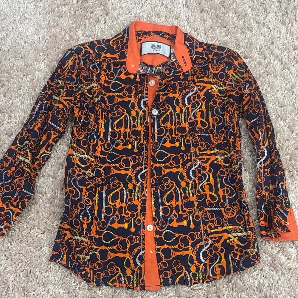 Boys Vibrant Orange and navy  Button-Up Blouse